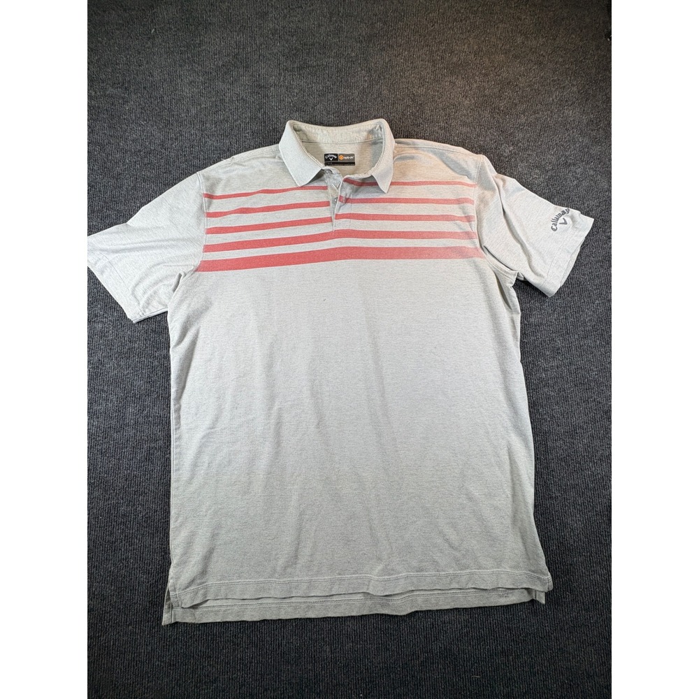 Callaway Mens Opti-Dri Golf Polo Shirt Gray Red Striped Short Sleeve Large 2615‎